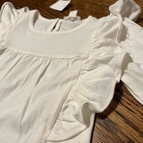 J. Crew Crewcuts Girls Long-Sleeve Ruffle-Shoulder Top | Ivory | Size XS (4-5) - Picture 3 of 8